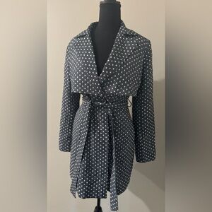 Tulle Geometric Print Trench Coat‎ Belted Collarless Women Size S